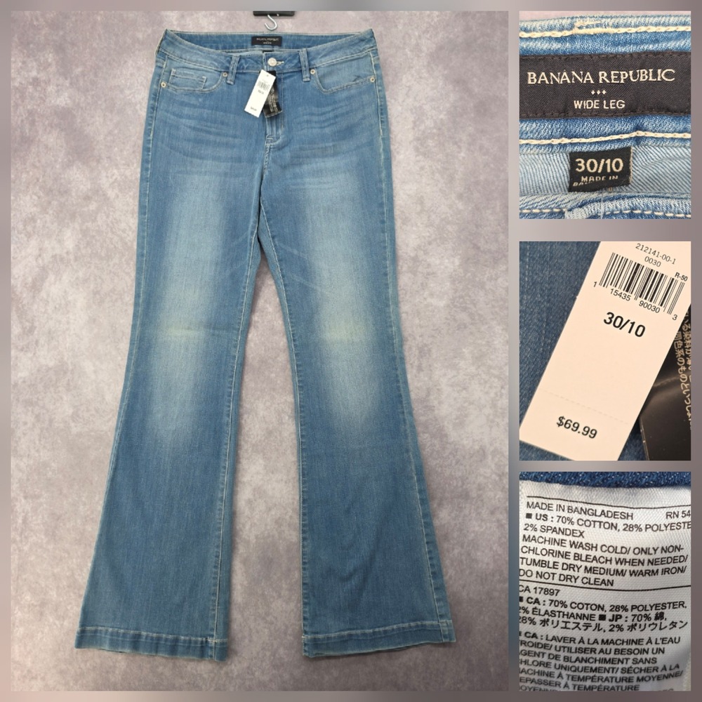 Banana Republic Wide Leg Jeans Womens 30/10 Light Wash Denim 212141-00-1 NWT